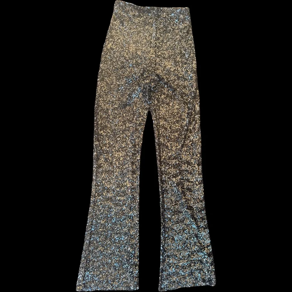 Zara Black Sequin Flare Pants S - Picture 4 of 7